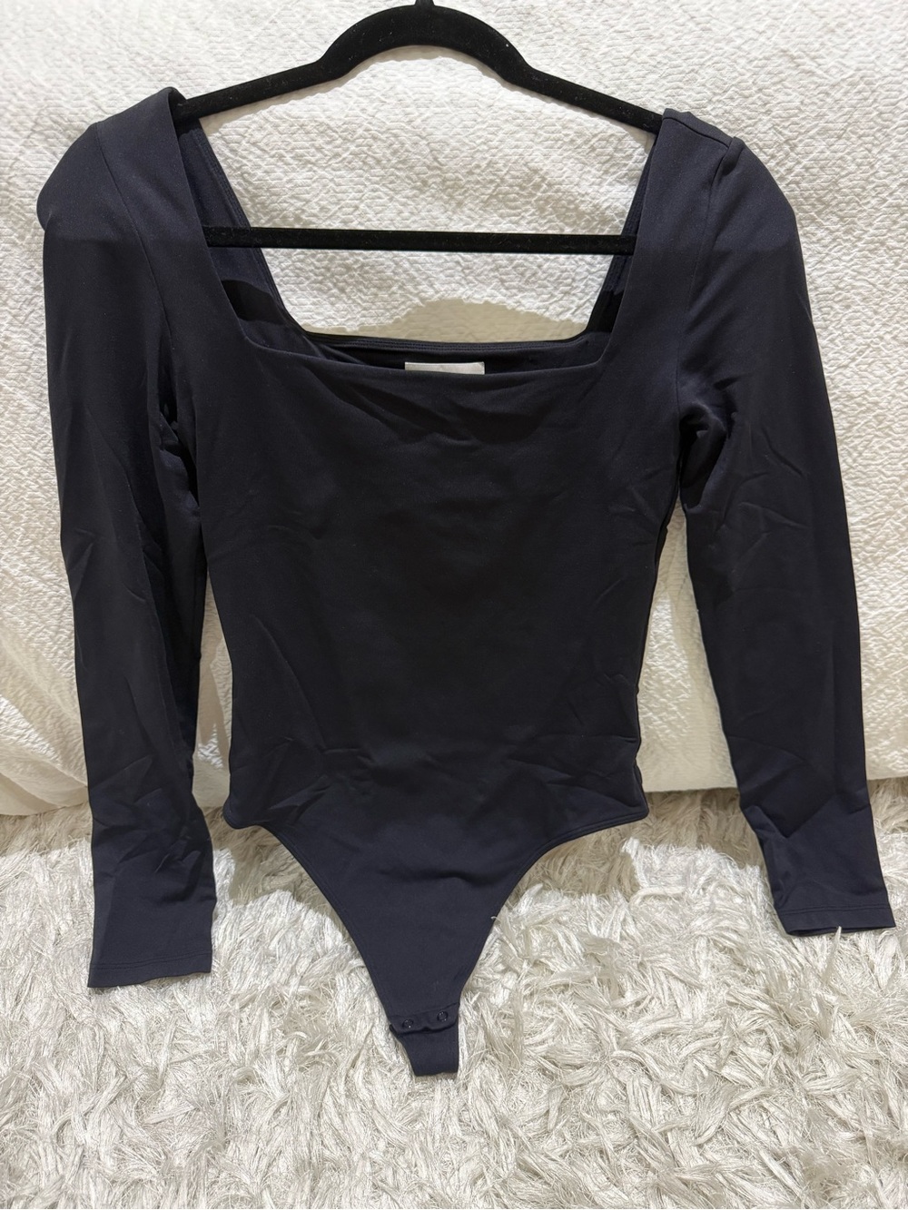 Babaton Navy-Black Long-Sleeve Square Neck Bodysuit